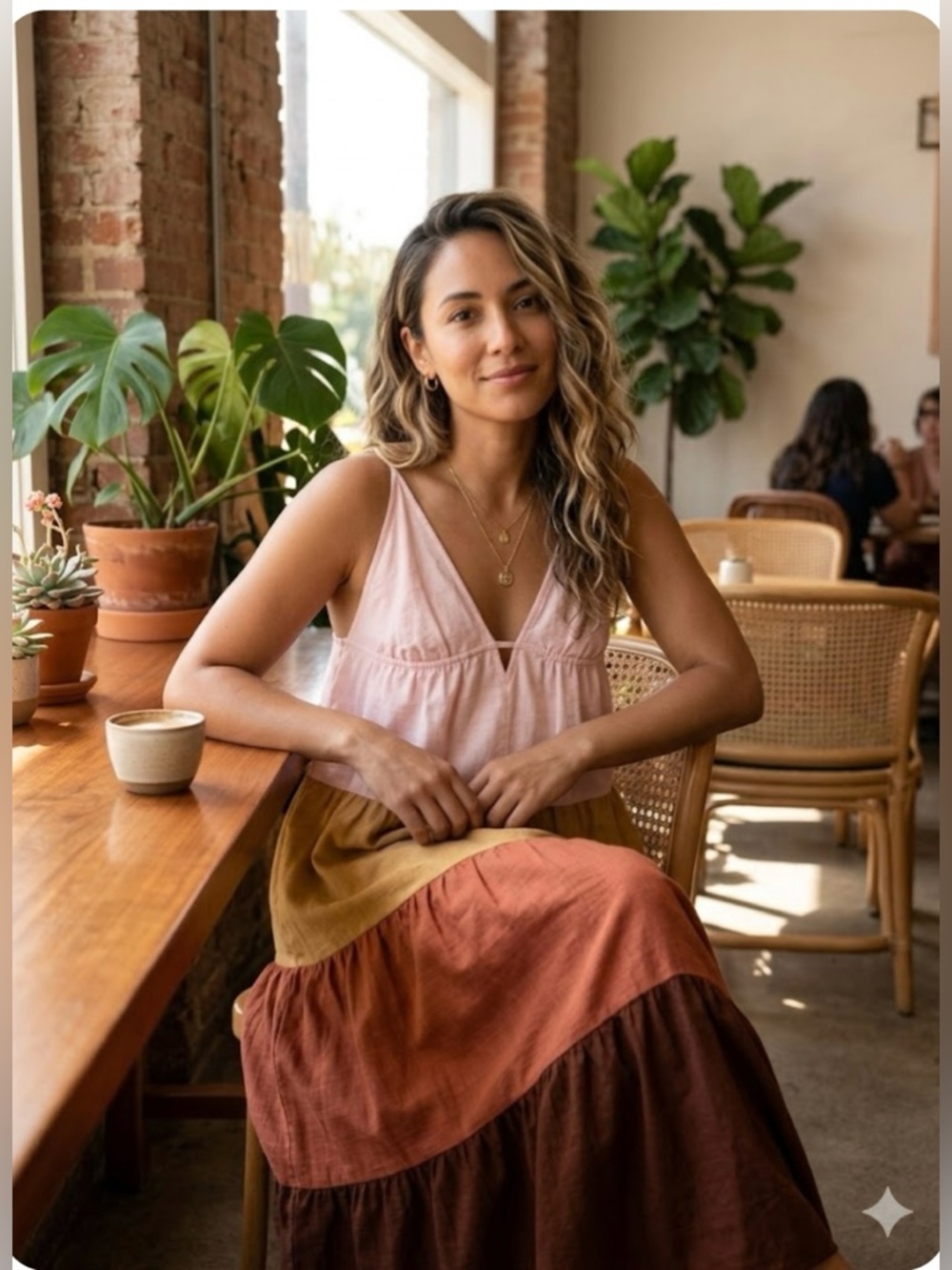 Sold on another app Anthropologie Pink and Mustard Tiered Sundress